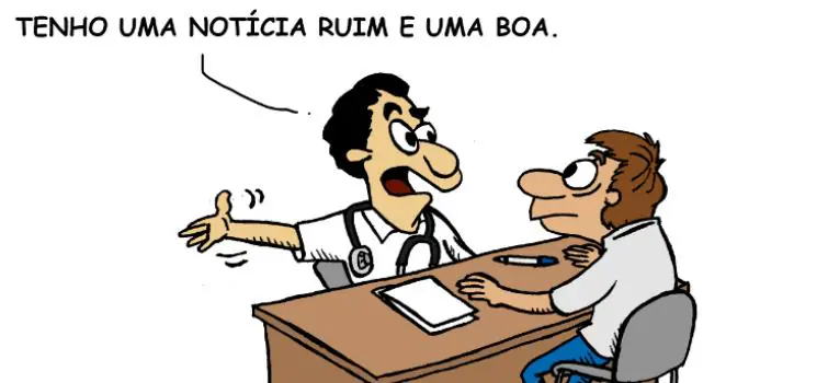 Charge: notícia ruim versus notícia boa