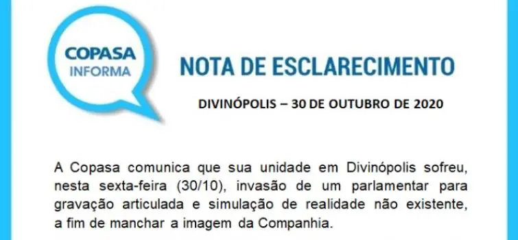 Copasa registra boletim de ocorrência contra invasão de Cleitinho