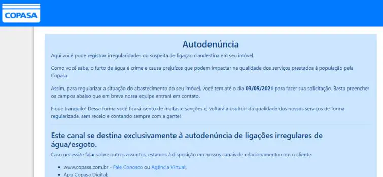 Copasa prorroga campanha de denúncias de ligações clandestinas pelo site