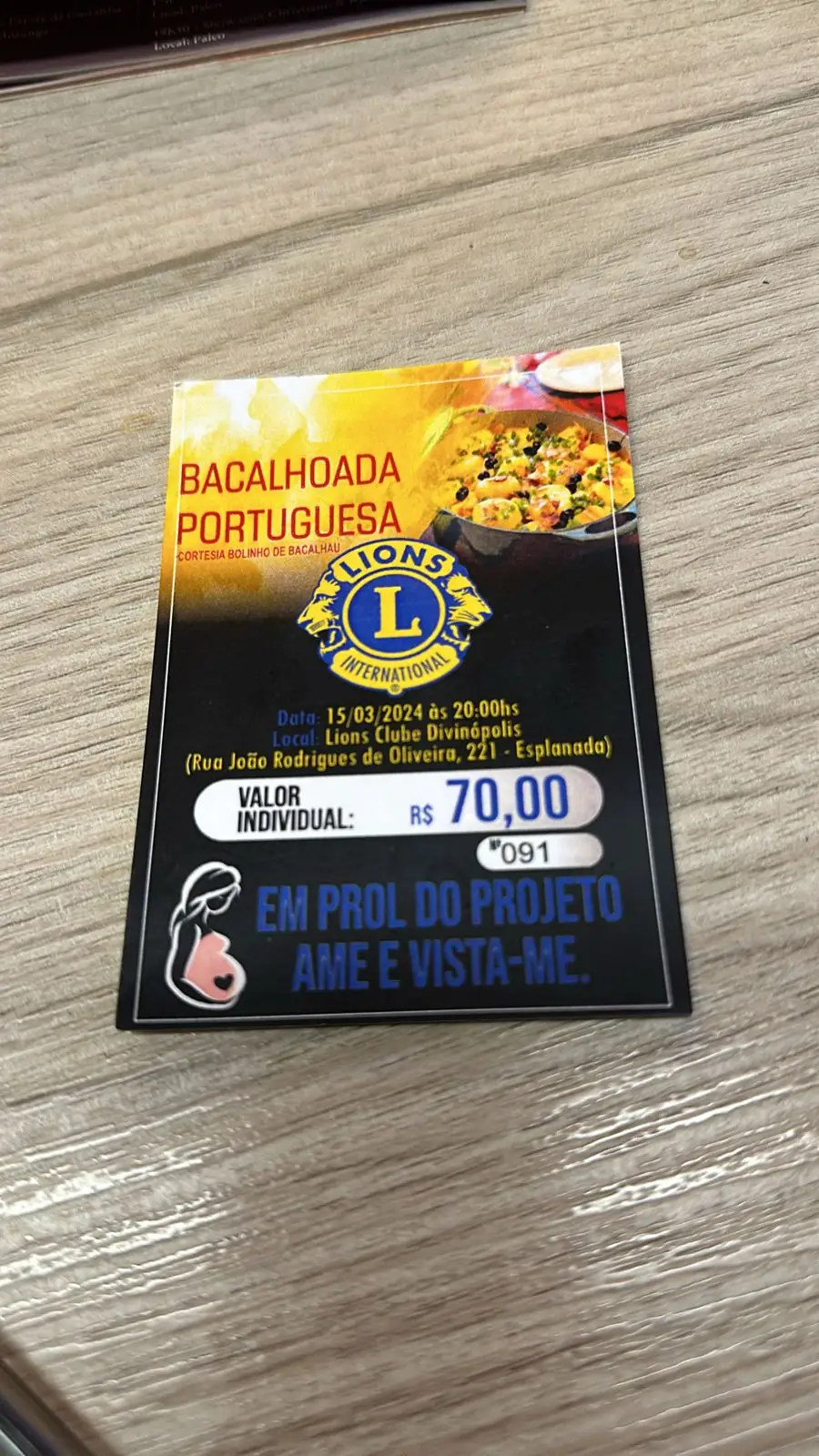 Ingressos para bacalhoada beneficente do Lions já estão à venda