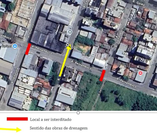 Trecho da rua Pernambuco está interditado para obras de drenagem