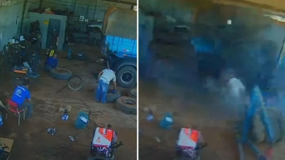 VÍDEO: Motorista morre após pneu de caminhão explodir em oficina em Matrinchã Goiás