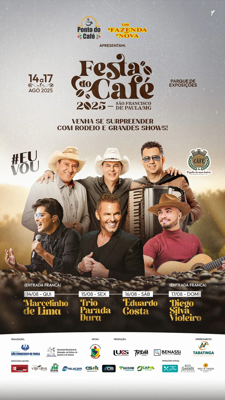 São Francisco de Paula realiza a maior Festa do Café do Centro-Oeste Mineiro com shows de Trio Parada Dura e Eduardo Costa