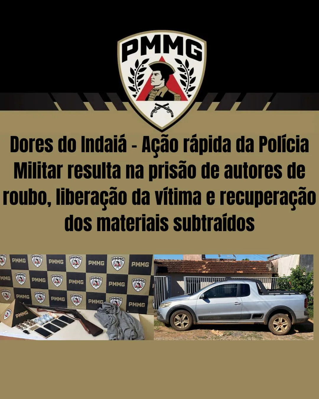 Ação rápida da PM prende dupla que roubou veículo, fez vítima refém e levou arma em Dores do Indaiá